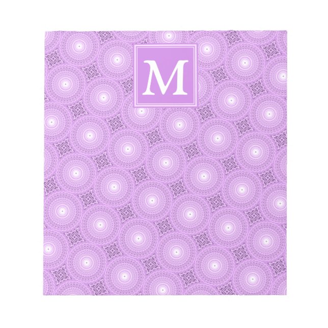 Monogram lilac purple circles pattern notepad (Front)