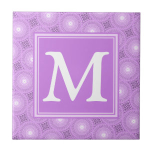 Monogram lilac purple circles pattern tile