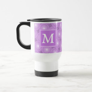 Monogram lilac purple circles pattern travel mug