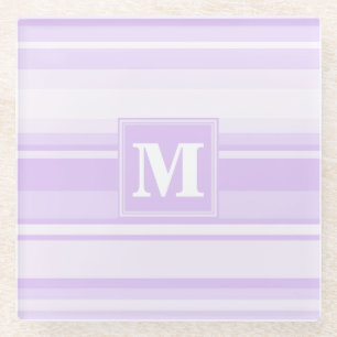 Monogram lilac stripes glass coaster