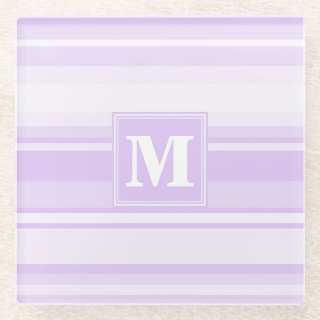 Monogram lilac stripes glass coaster (Front)