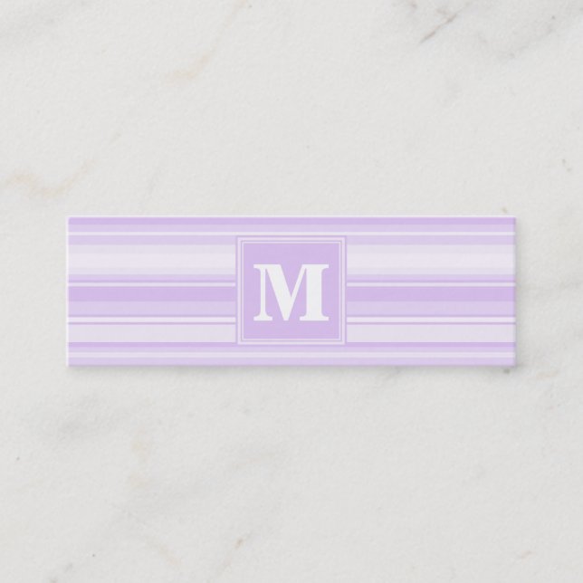 Monogram lilac stripes mini business card (Front)