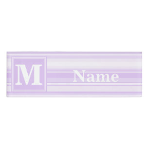 Monogram lilac stripes name tag