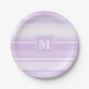Monogram lilac stripes paper plate