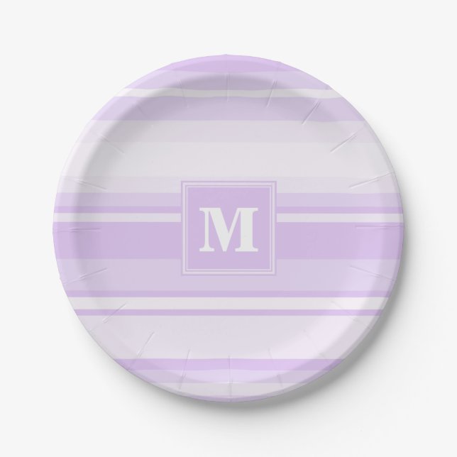 Monogram lilac stripes paper plate (Front)