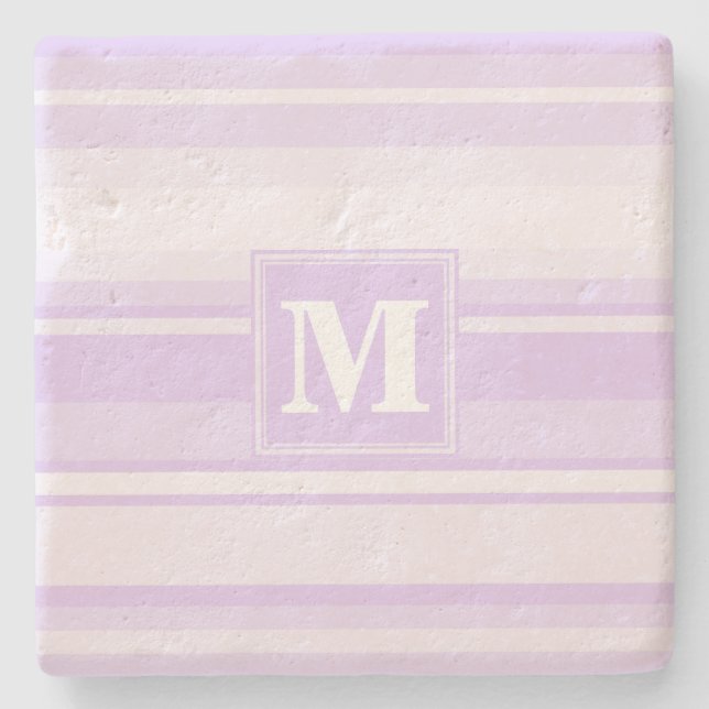 Monogram lilac stripes stone coaster (Front)