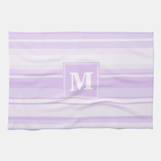 Monogram lilac stripes tea towel (Horizontal)