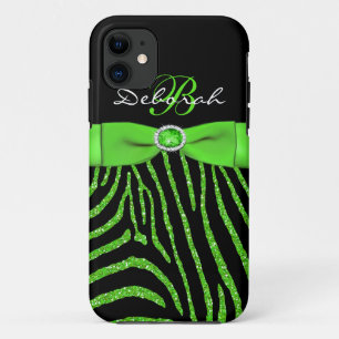 Monogram Lime, Black Glitter Zebra iPhone 5 Case