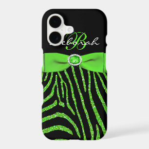 Monogram Lime, Black Glitter Zebra iPhone 7 Case