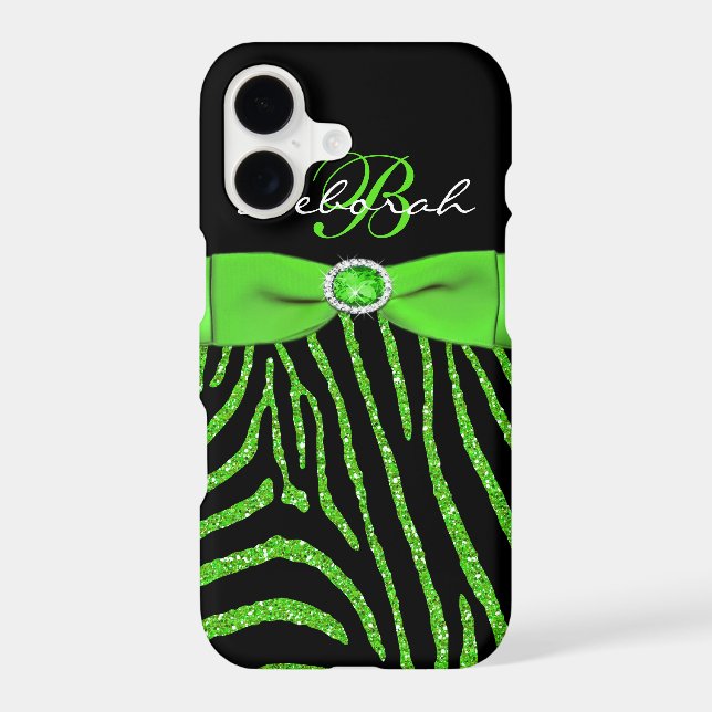 Monogram Lime, Black Glitter Zebra iPhone 7 Case (Back)
