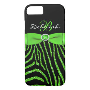 Monogram Lime, Black Glitter Zebra iPhone 7 Case