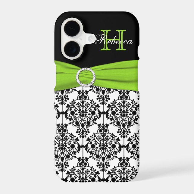 Monogram Lime Black White Damask iPhone 7 Case (Back)