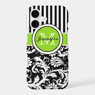 Monogram Lime Black White Striped Damask iPhone 11