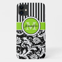 Monogram Lime Black White Striped Damask iPhone 11