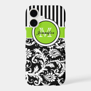 Monogram Lime Black White Striped Damask iPhone 7