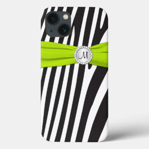 Monogram Lime Black White Zebra Striped iPad Air iPhone 13 Case