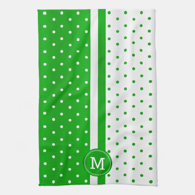 Monogram Lime Green and White Polka Dot Tea Towel (Vertical)