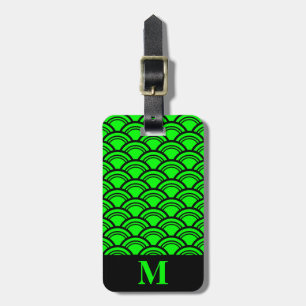 Monogram Lime Green Art Deco Scallop Fish Scales Luggage Tag