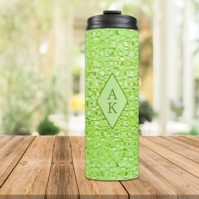 Monogram Lime Green Faux Glass Mosaic Thermal Tumbler (Creator Uploaded)
