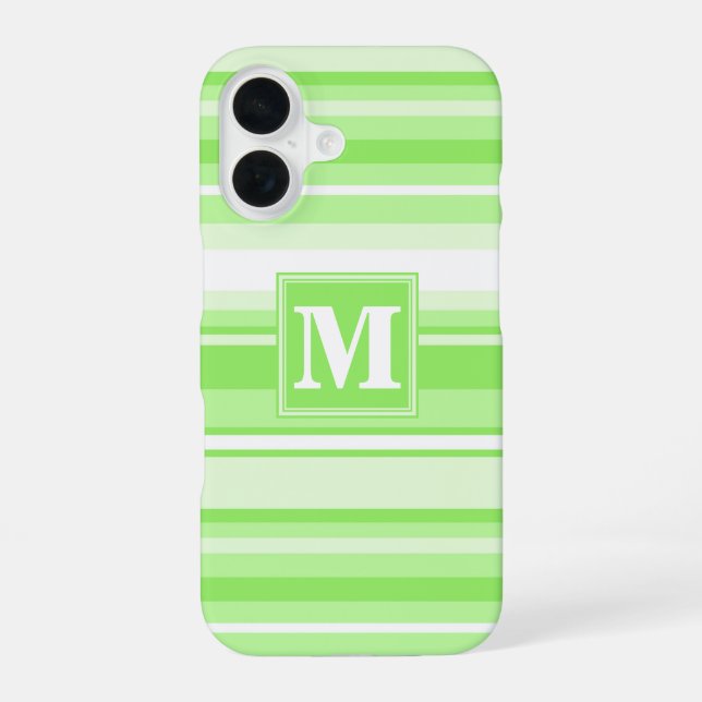 Monogram lime green stripes iPhone 16 case (Back)
