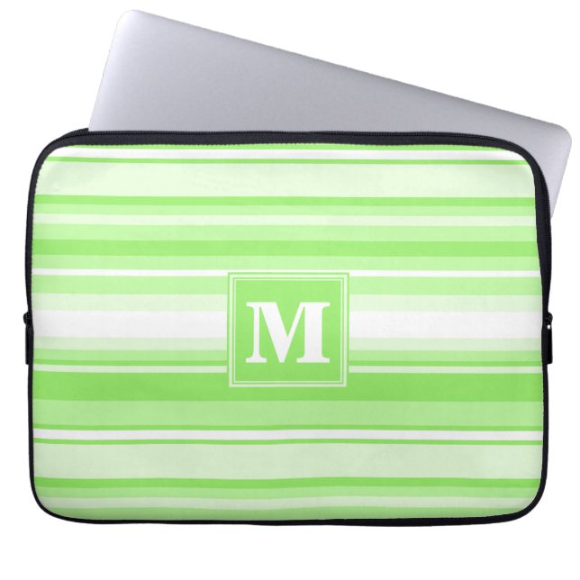 Monogram lime green stripes laptop sleeve (Front)