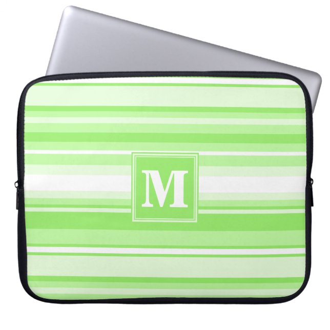 Monogram lime green stripes laptop sleeve (Front)