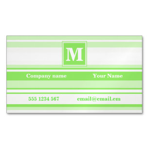 Monogram lime green stripes magnetic business card