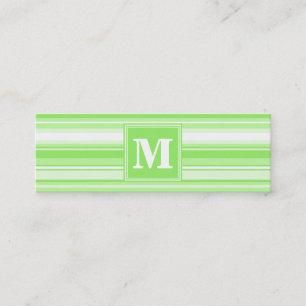 Monogram lime green stripes mini business card