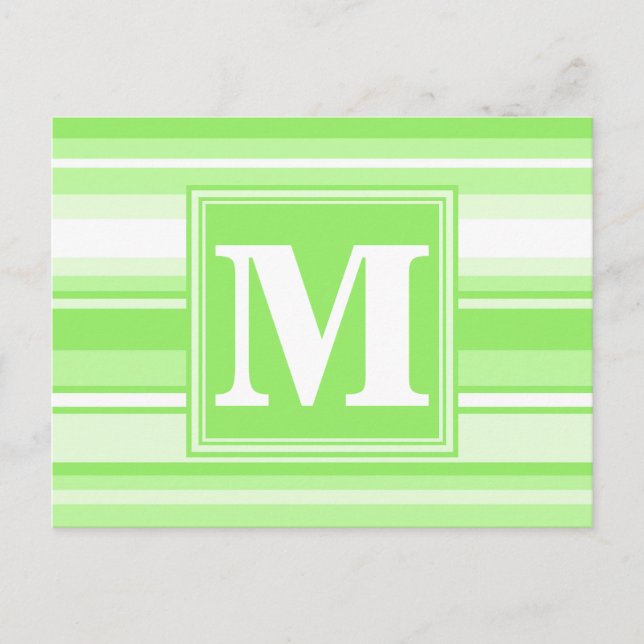 Monogram lime green stripes postcard (Front)