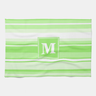 Monogram lime green stripes tea towel
