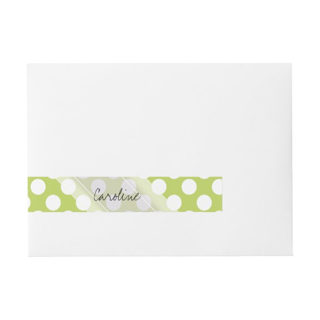Monogram Lime Green White Trendy Polka Dot Pattern Wraparound Address Label (Front)