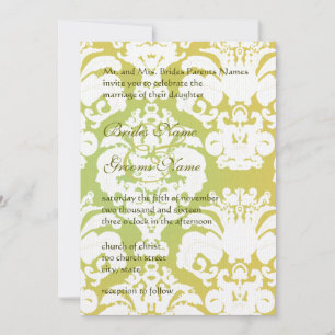 Monogram Lime Light Gold Damask Wedding Invitation