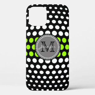 Monogram Lime & White Polka Dots Pattern iPhone 12 Pro Case