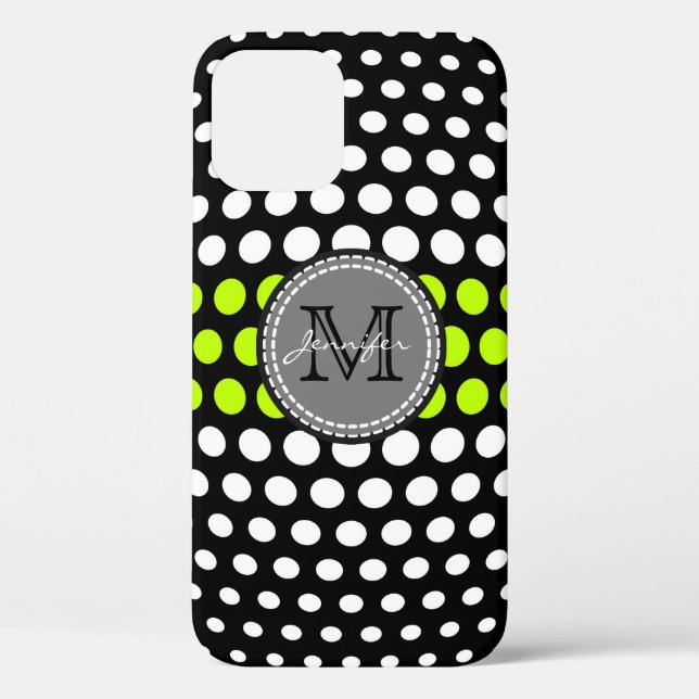 Monogram Lime & White Polka Dots Pattern Case-Mate iPhone Case (Back)