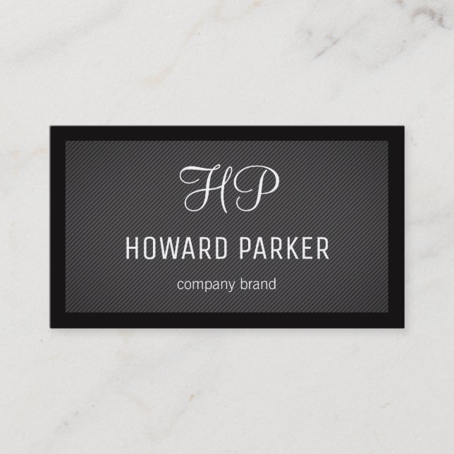 Monogram | Lined Pattern | Border (black) Business Card (Front)