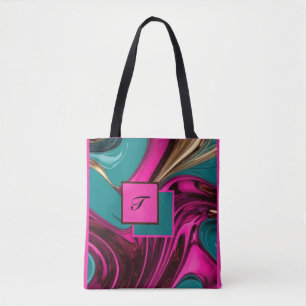 Monogram Liquid Water Hot Pink, Gold & Green Tote Bag