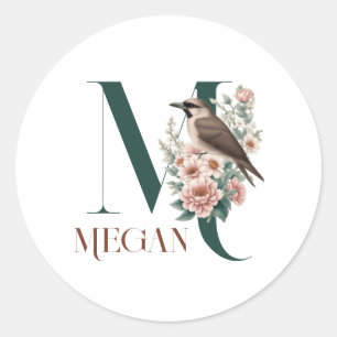 Monogram Little Bird Custom Personalised Initials Classic Round Sticker