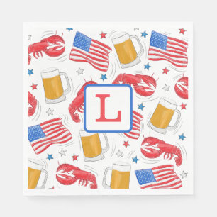 Monogram Lobster Beer Flag Star Paper Plates Napkin