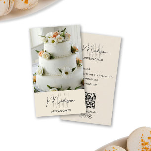 Monogram Logo Bakery Cake Beige Business Card