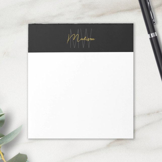 Monogram Logo Black and Gold Modern Minimalist Notepad (Monogram Logo Black and Gold Modern Minimalist Notepad)