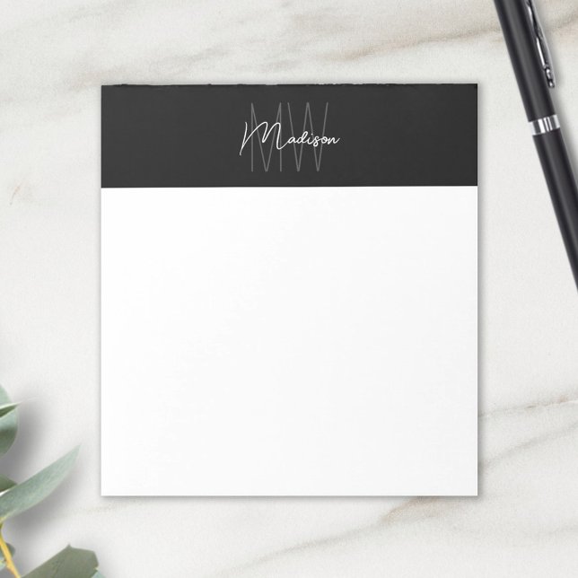Monogram Logo Black and White Modern Minimalist Notepad (Monogram Logo Black and White Modern Minimalist Notepad)