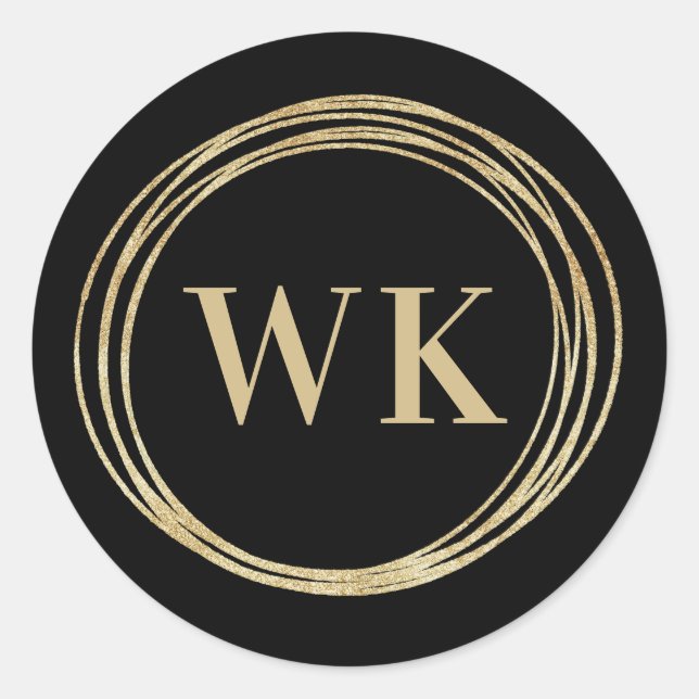 Monogram Logo Black Gold Business Classic Round Sticker (Front)