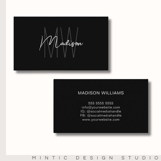 Monogram Logo Black White Modern Minimalist Business Card (Monogram Logo Black White Modern Minimalist Business Card)