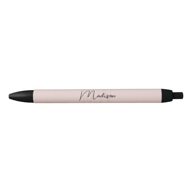 Monogram Logo Blush Pink Modern Minimalist Black Ink Pen (Front)