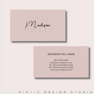 Monogram Logo Blush Pink Modern Minimalist Business Card