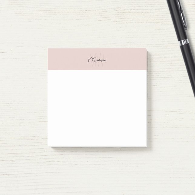 Monogram Logo Blush Pink Modern Minimalist Post-it Notes (Monogram Logo Blush Pink Modern Minimalist Post-it Notes)