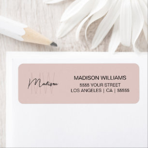 Monogram Logo Blush Pink  Modern Return Address