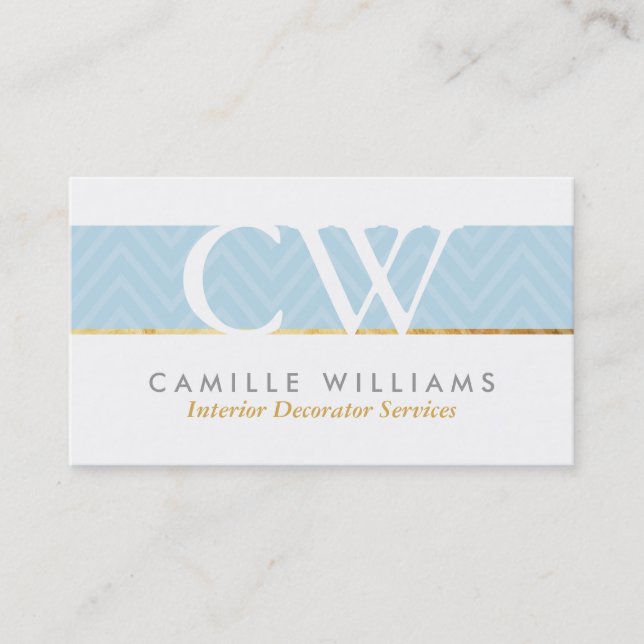 MONOGRAM LOGO bold chevron pattern baby blue Business Card (Front)