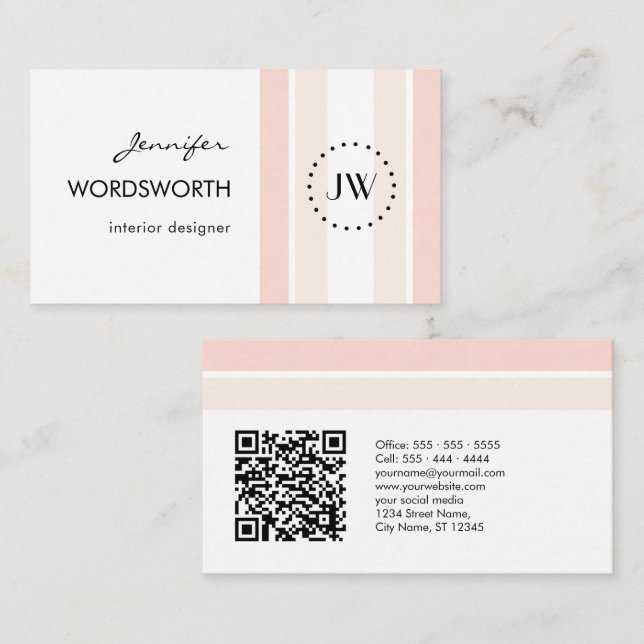 Monogram Logo Coral Pastel Professional QR Code Business Card (Front/Back)