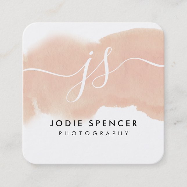  MONOGRAM LOGO elegant initials blush watercolor Square Business Card (Front)